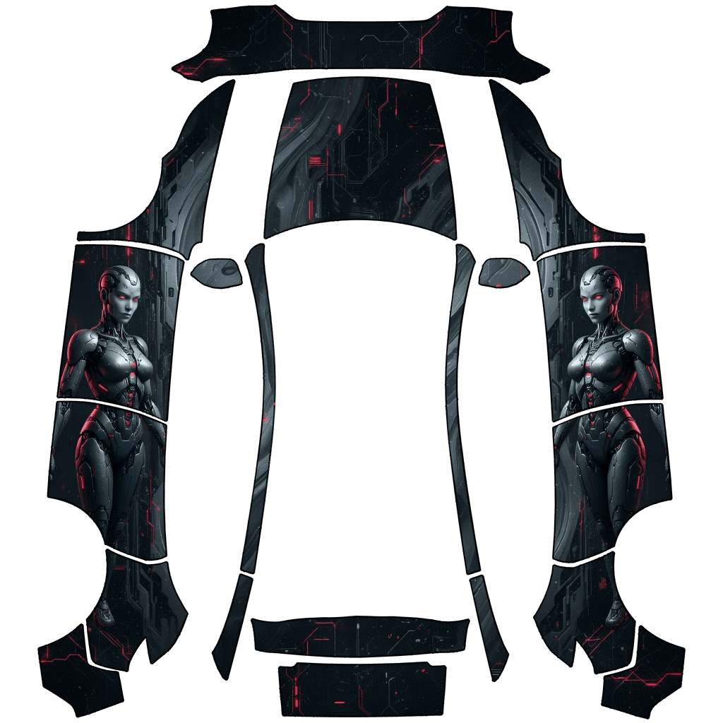 “Cyberpunk-inspired, dark body, subtle red neon accent lines”