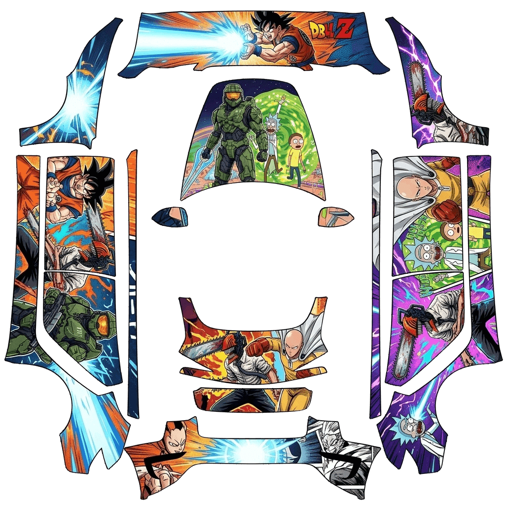 Halo, DBZ, Rick and Morty, Chainsaw man, One punch man