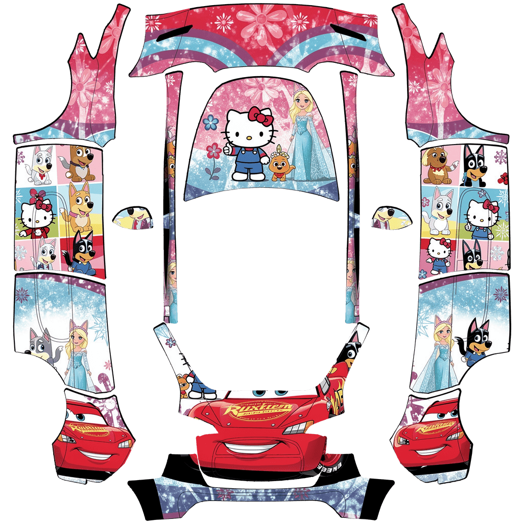 Hello Kitty, Frozen, Bluey, Lightening McQueen