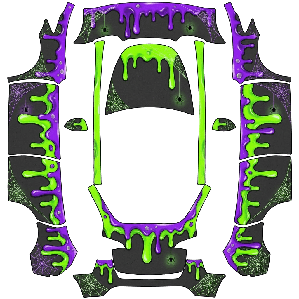 Green/purple slime with webs