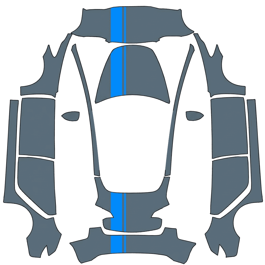 Slate grey with blue racing strips
